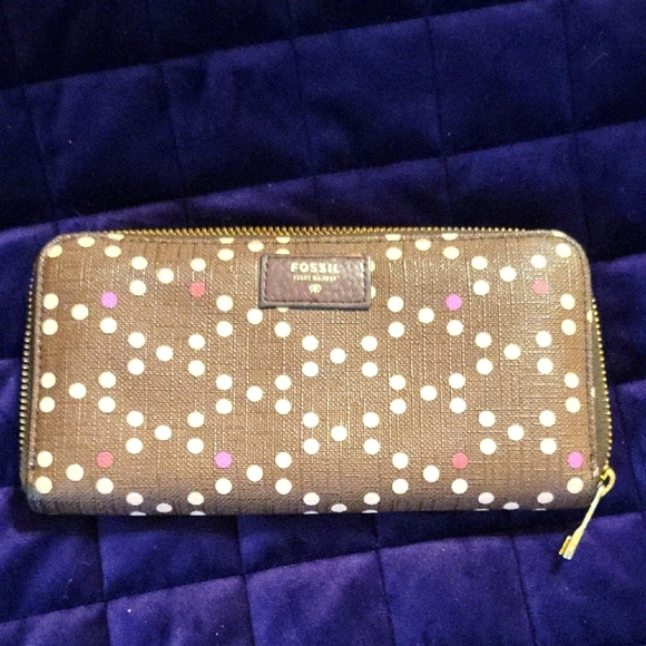 Fossil Handbags - Fossil Brown Polka Dot Wallet
